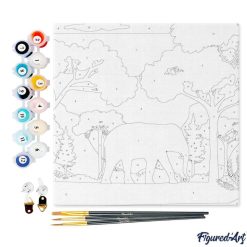 Figuredart Mini Peinture Par Numros 20X20Cm Avec Cadre Elphant Dans La For00Eat Verte | Paysages