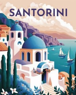 Figuredart Broderie Diamant - Affiche Poster Santorin | Broderie Diamant Ville