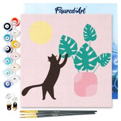 Figuredart Mini Peinture Par Numros 20X20Cm Avec Cadre Chaton Et Plante Au Soleil | Animaux