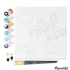 Figuredart Mini Peinture Par Numros 20X20Cm Avec Cadre Chaton Et Plante Au Soleil | Animaux