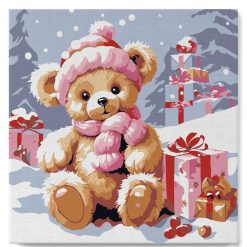 Figuredart Mini Peinture Par Numros 20X20Cm Avec Cadre Ours En Peluche Et Cadeaux | Noel