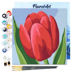 Figuredart Mini Peinture Par Numros 20X20Cm Avec Cadre Tulipe Rouge | Fleurs