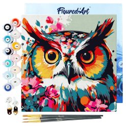 Figuredart Mini Peinture Par Numros 20X20Cm Avec Cadre Hibou Fantaisie Et Fleurs | Fleurs