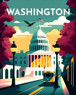 Figuredart Broderie Diamant - Affiche Poster Washington | Broderie Diamant Affiche Vintage