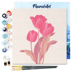 Figuredart Mini Peinture Par Numros 20X20Cm Avec Cadre 3 Tulipes Roses | Fleurs