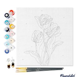 Figuredart Mini Peinture Par Numros 20X20Cm Avec Cadre 3 Tulipes Roses | Fleurs