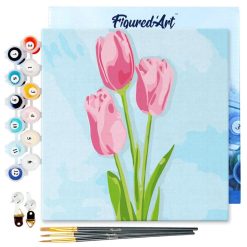 Figuredart Mini Peinture Par Numros 20X20Cm Avec Cadre Tulipes Et Ciel Bleu | Fleurs