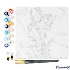 Figuredart Mini Peinture Par Numros 20X20Cm Avec Cadre Tulipes Et Ciel Bleu | Fleurs