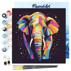 Figuredart Mini Peinture Par Numros 20X20Cm Avec Cadre Lphant Abstrait Pop Art | Animaux