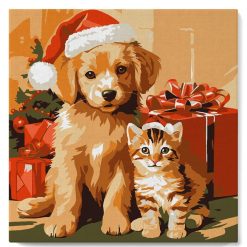 Figuredart Mini Peinture Par Numros 20X20Cm Avec Cadre Chat Et Chien De No00Ebl | Noel