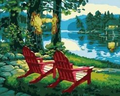 Figuredart Chaises Longues Prs Du Lac | Paysages