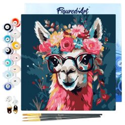 Figuredart Mini Peinture Par Numros 20X20Cm Avec Cadre Lama Fantaisie Et Fleurs | Fleurs