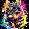 Figuredart Broderie Point De Croix - Chat Splash Pop Art | Broderie Point De Croix