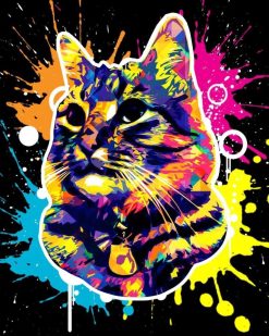 Figuredart Broderie Point De Croix - Chat Splash Pop Art | Broderie Point De Croix