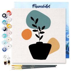 Figuredart Mini Peinture Par Numros 20X20Cm Avec Cadre Plante Et Pot Noir | Fleurs