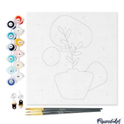 Figuredart Mini Peinture Par Numros 20X20Cm Avec Cadre Plante Et Pot Noir | Fleurs