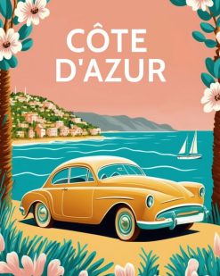 Figuredart Broderie Diamant - Affiche Poster Cte D'Azur | Broderie Diamant Affiche Vintage