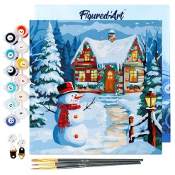 Figuredart Mini Peinture Par Numros 20X20Cm Avec Cadre Bonhomme De Neige Et Chaumire | Paysages