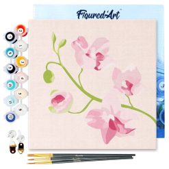 Figuredart Mini Peinture Par Numros 20X20Cm Avec Cadre Branche D'Orchide | Fleurs