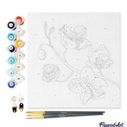 Figuredart Mini Peinture Par Numros 20X20Cm Avec Cadre Branche D'Orchide | Fleurs