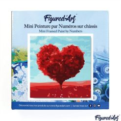 Figuredart Mini Peinture Par Numros 20X20Cm Avec Cadre Arbre Rouge Coeur | Romantique