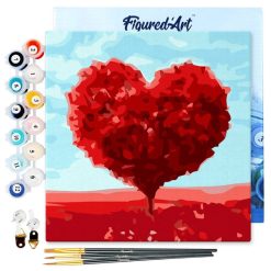 Figuredart Mini Peinture Par Numros 20X20Cm Avec Cadre Arbre Rouge Coeur | Romantique