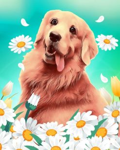 Figuredart Broderie Diamant - Golden Retriever 40X50Cm Toile Tendue Sur Ch00E2Ssis | Broderie Diamant Animaux