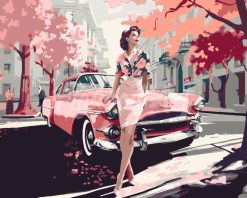 Figuredart Femme Et Voiture Classique Rose | Romantique