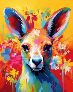 Figuredart Broderie Diamant - Kangourou Color Abstrait 40X50Cm Toile Tendue Sur Ch00E2Ssis | Broderie Diamant Animaux