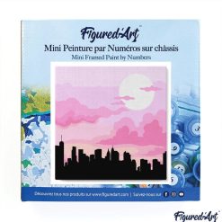 Figuredart Mini Peinture Par Numros 20X20Cm Avec Cadre New York Sous Un Ciel Ros | Ville