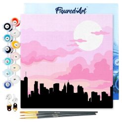 Figuredart Mini Peinture Par Numros 20X20Cm Avec Cadre New York Sous Un Ciel Ros | Ville