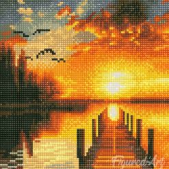 Figuredart Mini Diamond Painting 25X25Cm - Coucher De Soleil Sur Le Lac Dor | Broderie Diamant Paysages