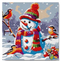 Figuredart Mini Peinture Par Numros 20X20Cm Avec Cadre Bonhomme De Neige Et Les Oiseaux | Noel