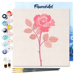 Figuredart Mini Peinture Par Numros 20X20Cm Avec Cadre Rose Sur Tige | Fleurs