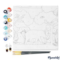 Figuredart Mini Peinture Par Numros 20X20Cm Avec Cadre Elphant Dans La For00Eat Verte | Animaux