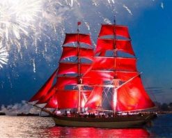 Figuredart Voiles Rouges Et Feu D'Artifice | Bateaux