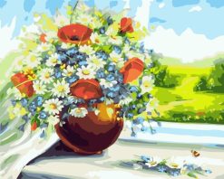 Figuredart Vase De Fleurs Et Vue Sur Les Champs | Fleurs