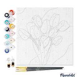 Figuredart Mini Peinture Par Numros 20X20Cm Avec Cadre Bouquet De Tulipes | Fleurs