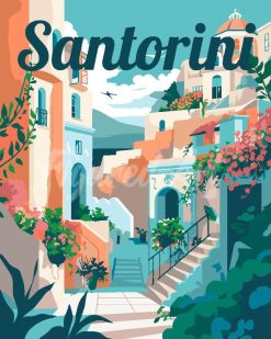 Figuredart Affiche De Voyage Santorin En Fleurs | Paysages