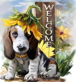 Figuredart Broderie Diamant - Basset Et Tournesol | Broderie Diamant Animaux