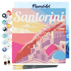 Figuredart Mini Peinture Par Numros 20X20Cm Avec Cadre Coucher De Soleil Santorin | Ville