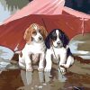 Figuredart Deux Chiots Sous Un Parapluie | Animaux