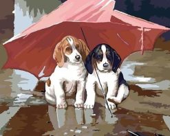 Figuredart Deux Chiots Sous Un Parapluie | Animaux