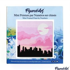 Figuredart Mini Peinture Par Numros 20X20Cm Avec Cadre New York Sous Un Ciel Ros | Paysages