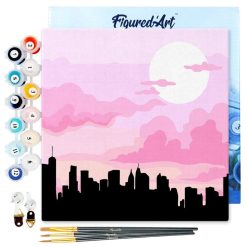 Figuredart Mini Peinture Par Numros 20X20Cm Avec Cadre New York Sous Un Ciel Ros | Paysages