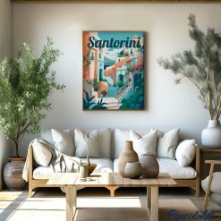 Figuredart Affiche De Voyage Santorin En Fleurs | Affiche Vintage