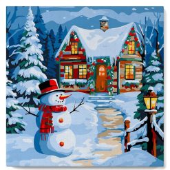 Figuredart Mini Peinture Par Numros 20X20Cm Avec Cadre Bonhomme De Neige Et Chaumire | Noel