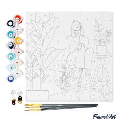 Figuredart Mini Peinture Par Numros 20X20Cm Avec Cadre Femme Et Bouquet | Fleurs