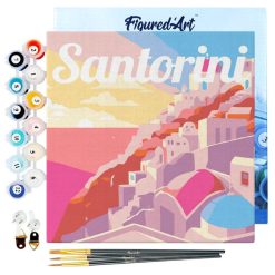 Figuredart Mini Peinture Par Numros 20X20Cm Avec Cadre Coucher De Soleil Santorin | Paysages