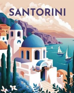 Figuredart Broderie Diamant - Affiche Poster Santorin | Broderie Diamant Paysages